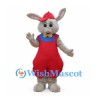 Gray Rabbit Mascot Costume with Red Overalls and Cap