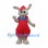 Gray Rabbit Mascot Costume with Red Overalls and Cap