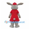Gray Rabbit Mascot Costume with Red Dress and Cap