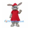 Gray Rabbit Mascot Costume with Red Dress and Cap
