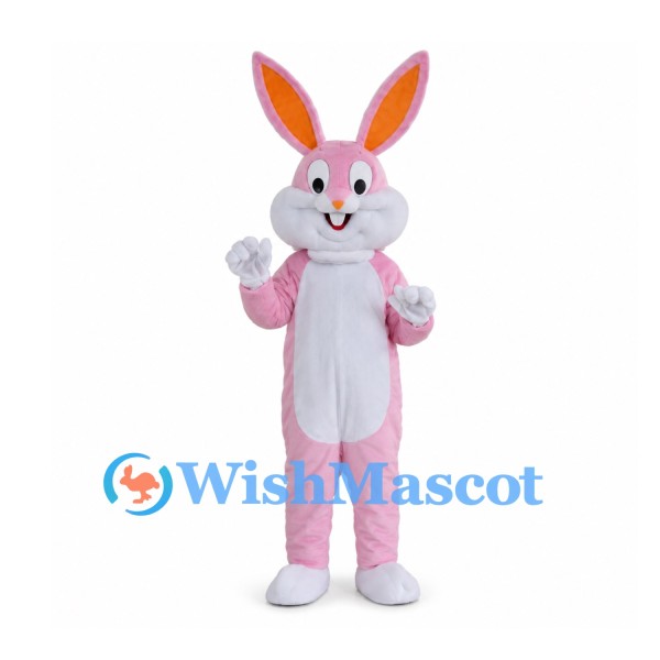 Pink Rabbit Mascot Costume with White Belly