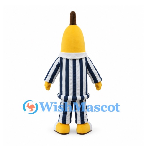 Banana Mascot Costume with Navy and White Striped Pajamas
