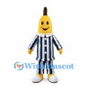 Banana Mascot Costume with Navy and White Striped Pajamas