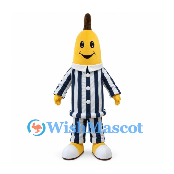 Banana Mascot Costume with Navy and White Striped Pajamas