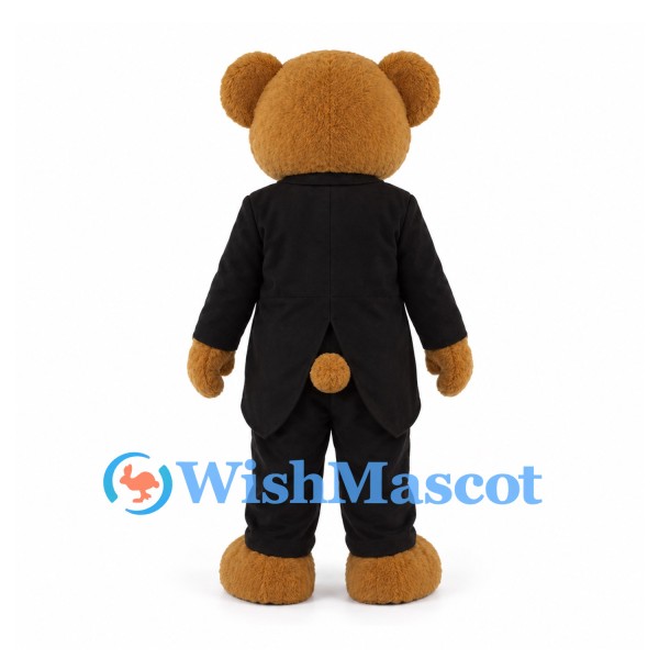 Teddy Bear Mascot Costume with Black Tuxedo and Red Bow Tie