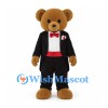 Teddy Bear Mascot Costume with Black Tuxedo and Red Bow Tie