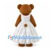 Teddy Bear Mascot Costume with White Wedding Dress
