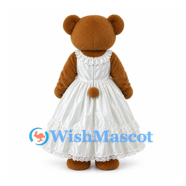 Teddy Bear Mascot Costume with White Wedding Dress