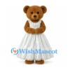 Teddy Bear Mascot Costume with White Wedding Dress