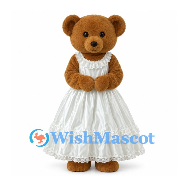 Teddy Bear Mascot Costume with White Wedding Dress