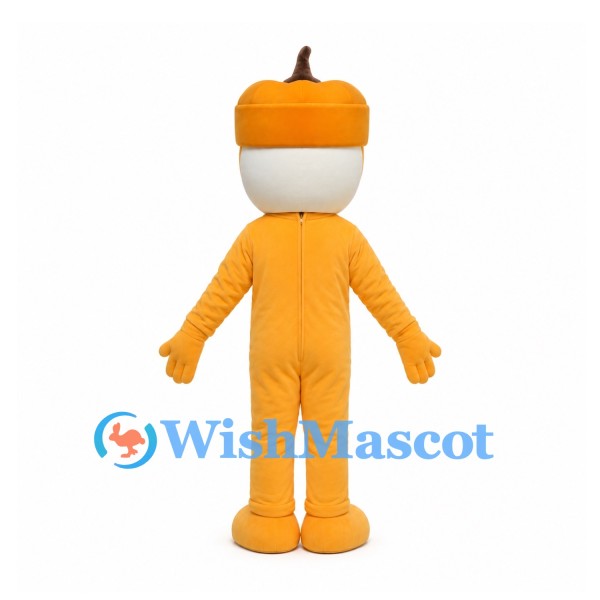 Pumpkin Character Mascot Costume with Green Leaf Chest
