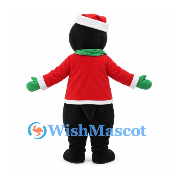 Penguin Mascot Costume with Christmas Sweater and Santa Hat