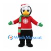 Penguin Mascot Costume with Christmas Sweater and Santa Hat