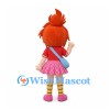 Girl Mascot Costume with Orange Ponytail and Pink Skirt
