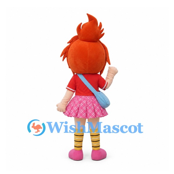 Girl Mascot Costume with Orange Ponytail and Pink Skirt