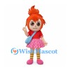 Girl Mascot Costume with Orange Ponytail and Pink Skirt