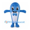 Blue Dolphin Mascot Costume with Bow Tie and White Belly