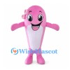Pink Dolphin Mascot Costume with Hair Bow and White Belly