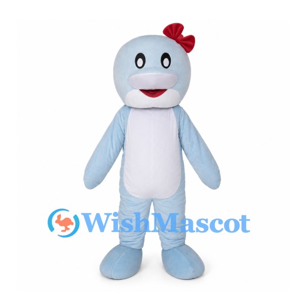 Light Blue Seal Mascot Costume with Red Hair Bow