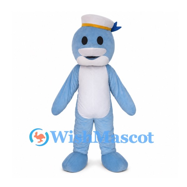 Blue Seal Mascot Costume with White Sailor Hat