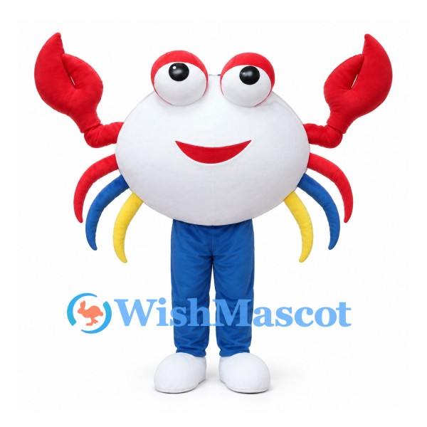 White Crab Mascot Costume with Red Claws