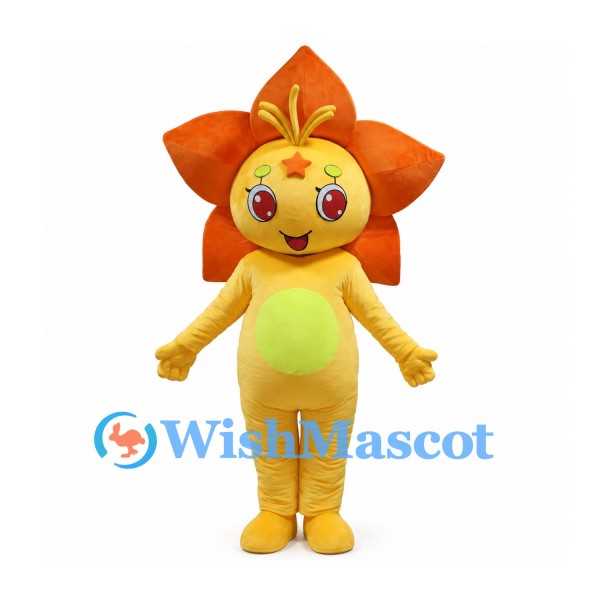 Flower Mascot Costume with Orange Petals and Yellow Body