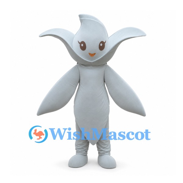 White Flower Mascot Costume with Long Petals and Eyelashes