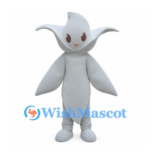 White Flower Mascot Costume with Long Petals and Round Eyes