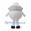 Egg Professor Mascot Costume with Round Glasses and Gray Hair