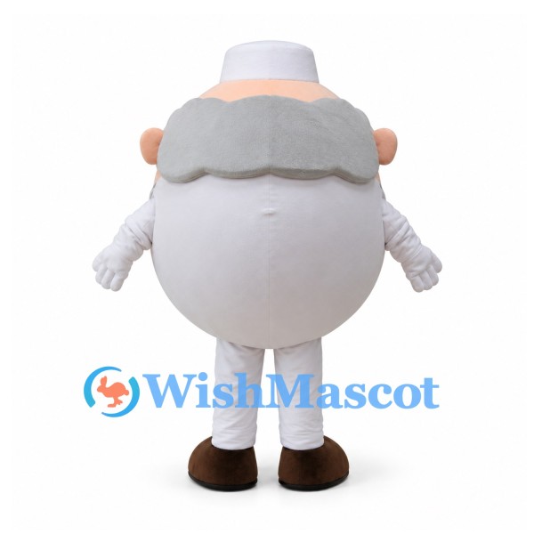 Egg Professor Mascot Costume with Round Glasses and Gray Hair