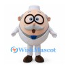 Egg Professor Mascot Costume with Round Glasses and Gray Hair
