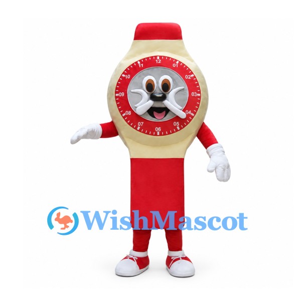 Wristwatch Mascot Costume with Red Strap and Gold Case
