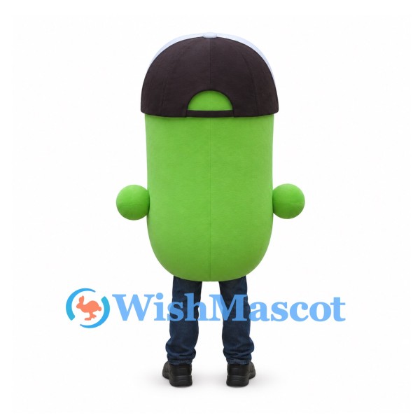 Green Capsule Mascot Costume with Black and White Cap