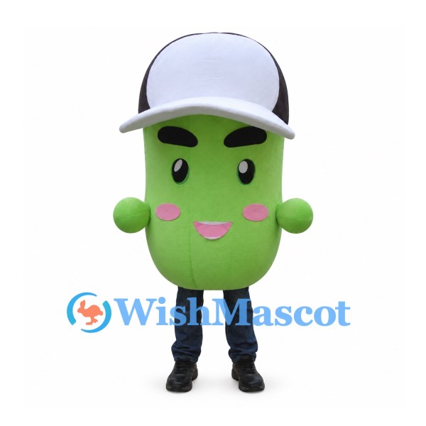 Green Capsule Mascot Costume with Black and White Cap