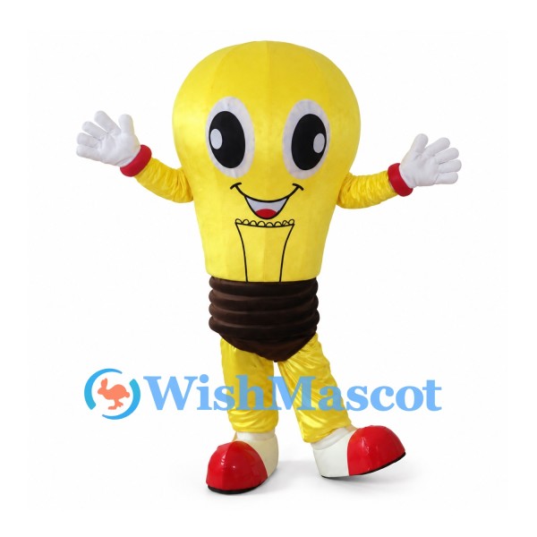 Yellow Light Bulb Mascot Costume with Black Screw Base