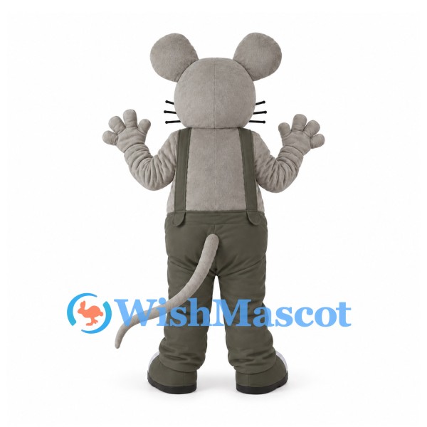 Mouse Mascot Costume in Gray with Dark Overalls