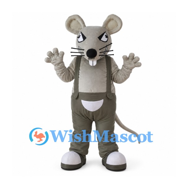 Mouse Mascot Costume in Gray with Dark Overalls