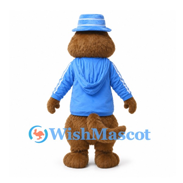 Otter Mascot Costume with Blue Hat and Hoodie