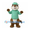 Otter Mascot Costume with Green Cap and Hoodie