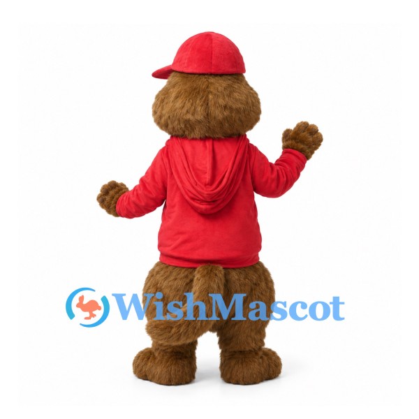 Otter Mascot Costume with Red Cap and Hoodie