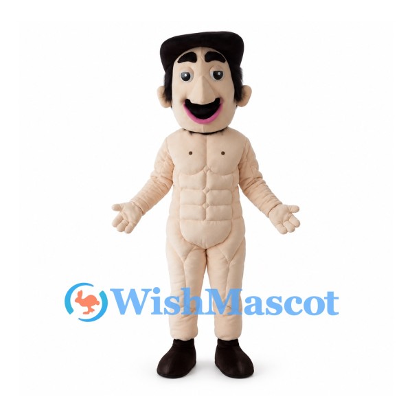 Muscular Man Mascot Costume with Black Hair