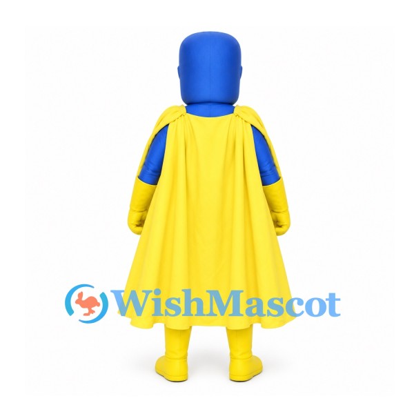 Superhero Mascot Costume with Blue Suit and Yellow Cape