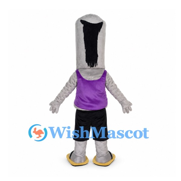 Monster Mascot Costume in Gray with Purple Shirt and Black Shorts