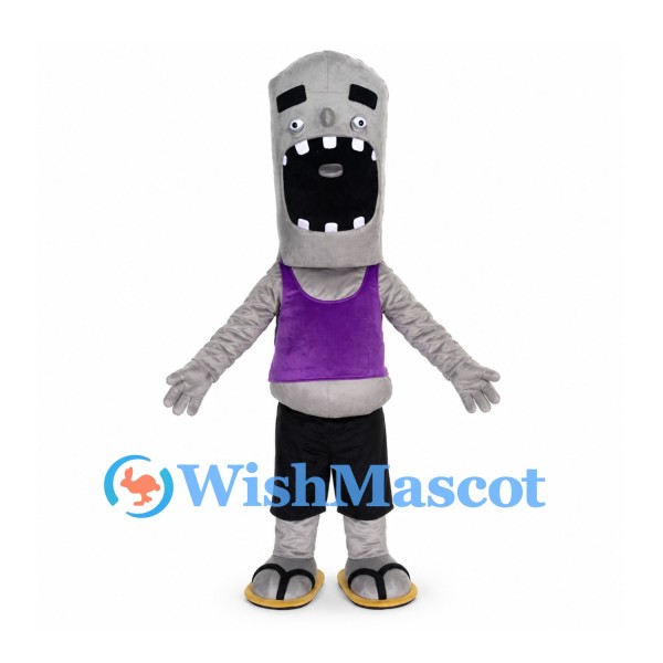 Monster Mascot Costume in Gray with Purple Shirt and Black Shorts