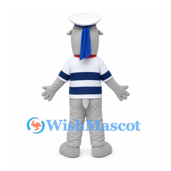Dog Mascot Costume with Sailor Hat and Striped Shirt