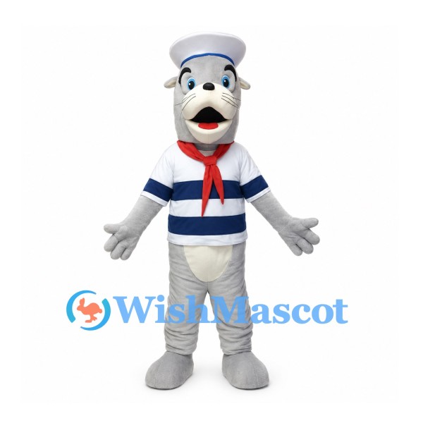 Dog Mascot Costume with Sailor Hat and Striped Shirt