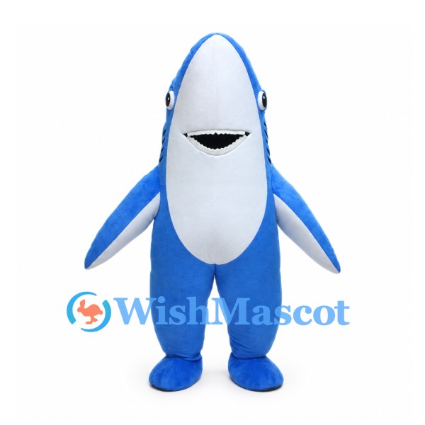 Shark Mascot Costume in Blue with White Belly