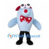 Fish Mascot Costume in Light Blue with Red Hat and Bow Tie