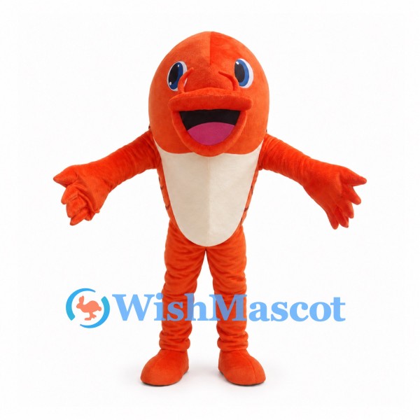 Fish Mascot Costume in Orange with Scale Pattern and Tail