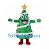 Christmas Tree Mascot Costume with Star and Colorful Ornaments